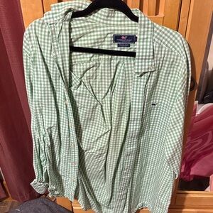 Vineyard Vines Light Green & White Gingham Button-Down Shirt